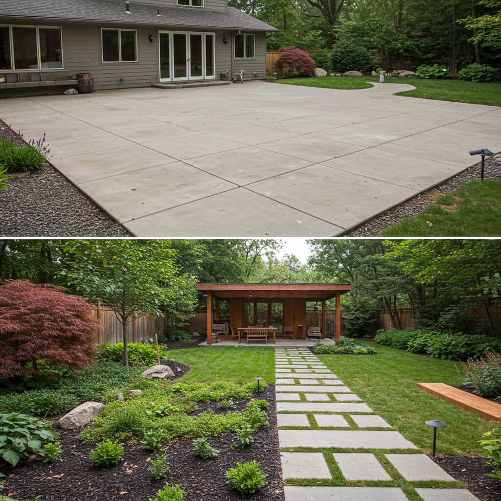 2. コンクリートの広いパティオ